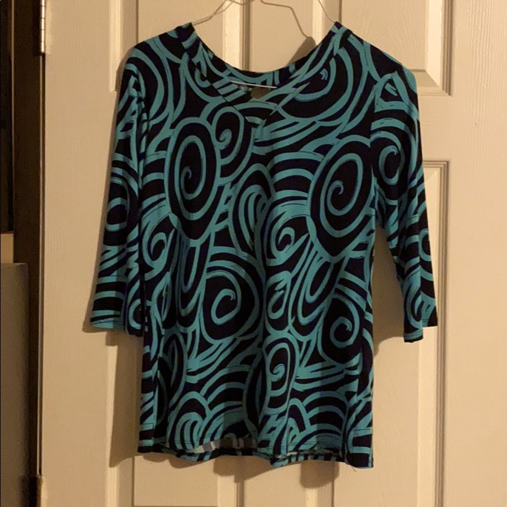 Reversible Aqua and Navy Blue Caribe Blouse - S